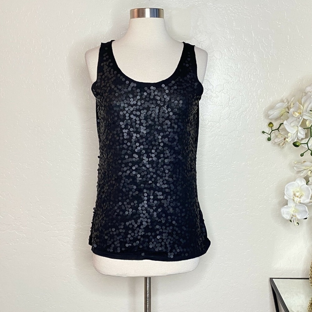 Eileen Fisher Womens Black Sequin Merino Wool Top